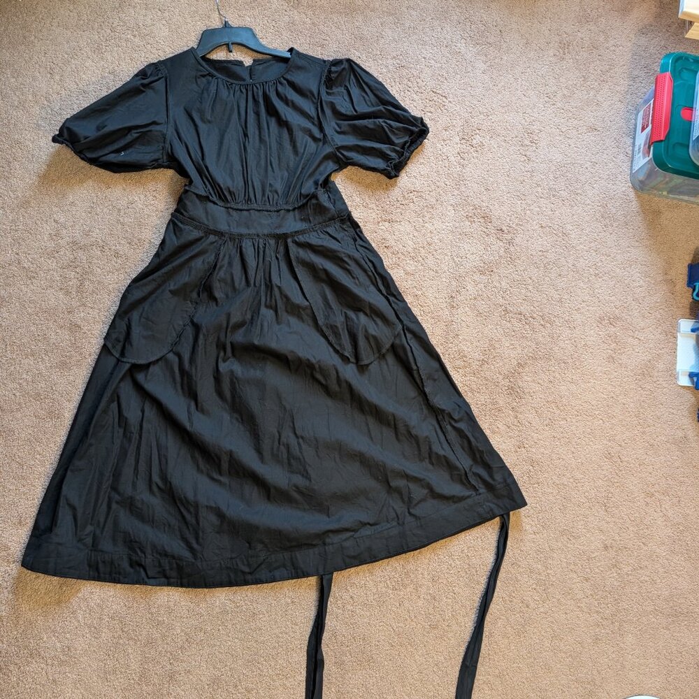 Modest 100% Cotton Fit and Flare Midi Wrap Dress with Puff Short Sleeves Medium - Picture 7 of 13